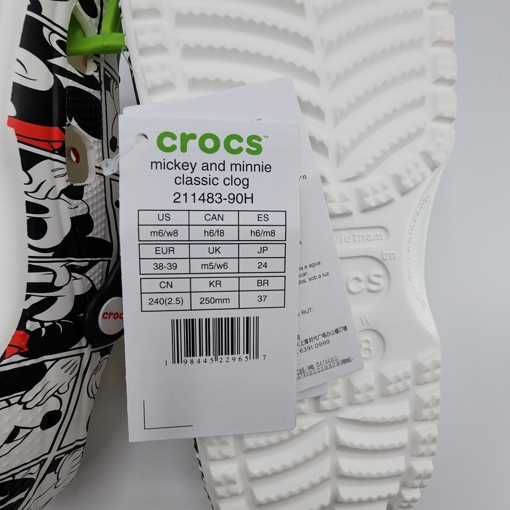 Crocs Disney Mickey and Minnie Classic Clog Womens 8/ Mens 6 Black White Red NEW - Picture 7 of 10